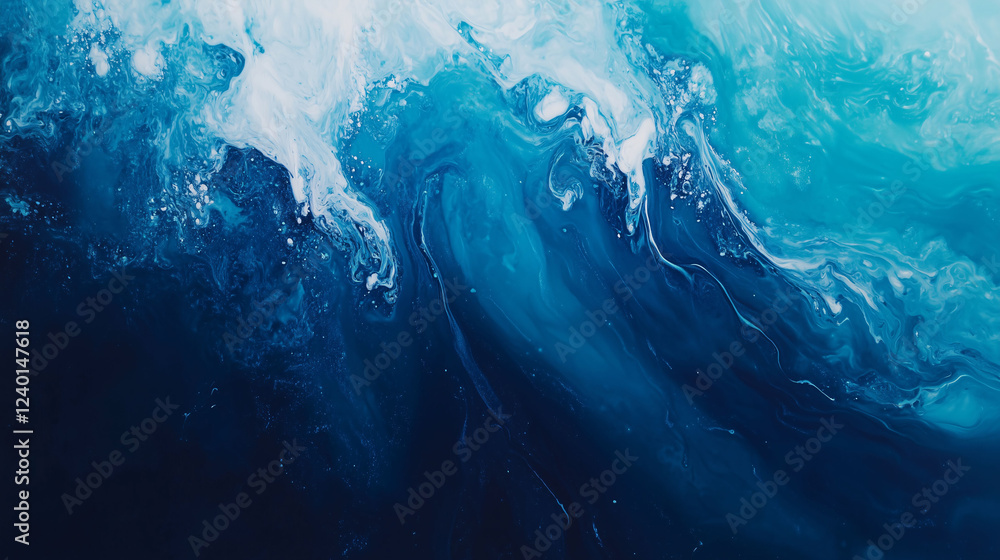 Fototapeta premium Vivid Blue Waves Swirl in Smooth Gradients Creating a Calming Liquid Effect in a Striking Abstract Background. Generative AI