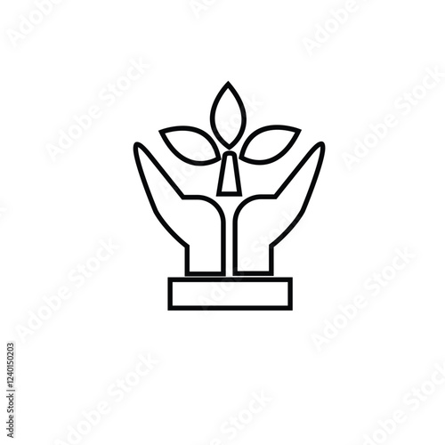 The icon of an upturned hand with a plant