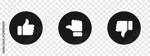 Black and White Thumbs Feedback Icon Set in Circular Design