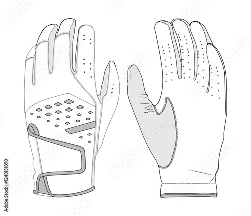 Golf Glove flat sketch vector illustration technical cad drawing sport accessory template	