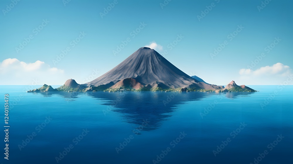 Majestic volcanic island rising dramatically from the deep blue expanse of the open ocean a remote and untamed natural wonder beckoning and adventure Majestic volcanic island rising dramatically from the deep blue expanse of the open ocean a remote and untamed natural wonder beckoning and adventure