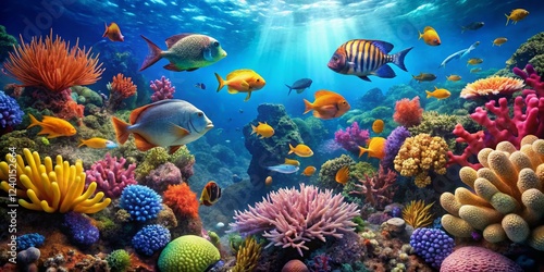 Vibrant Underwater Scene with Colorful Coral and Tropical Fish