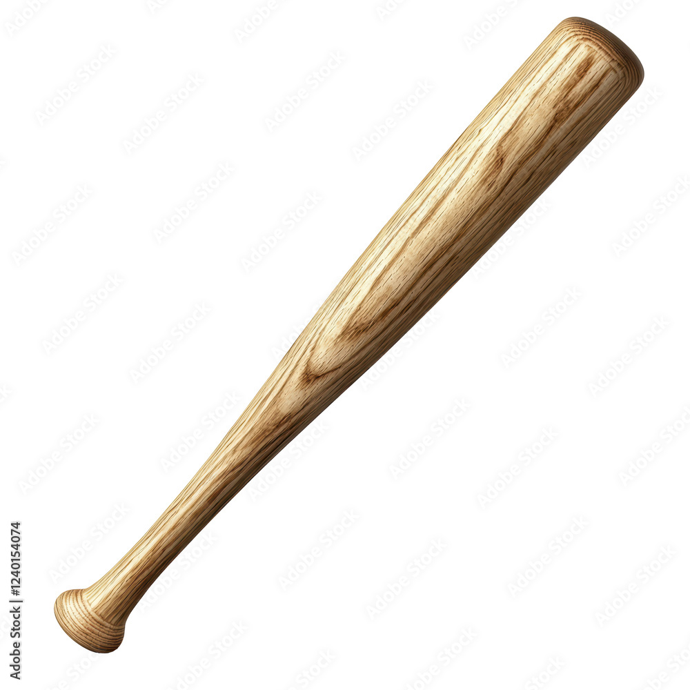 A wooden baseball bat with a smooth finish and a tapered design. A wooden baseball bat with a smooth finish and a tapered design.