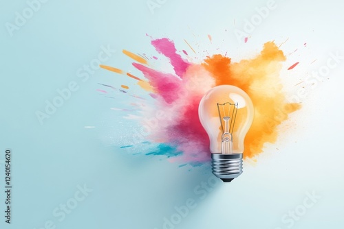 A modern depiction of a light bulb turning on, symbolizing the moment of undertaking a new idea, drawn with sharp contrast and muted tones