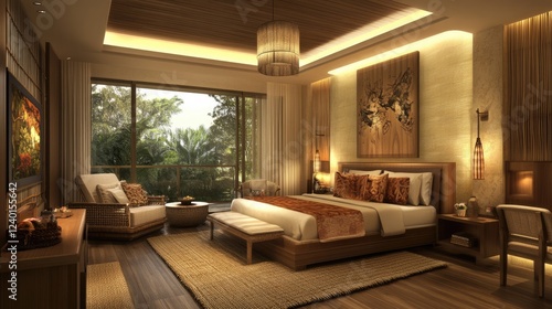 Wallpaper Mural Bohemian-inspired condo with a soft jute rug, an oak wood bed frame, and warm beige tones. Torontodigital.ca