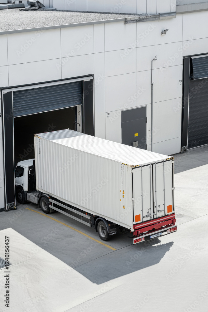 Industrial area shot of a truck loading a container onto its trailer Industrial area shot of a truck loading a container onto its trailer