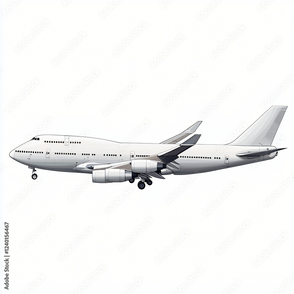Obraz premium Large Commercial Airplane White Jet Airliner Side View Aviation Travel Flight Journey