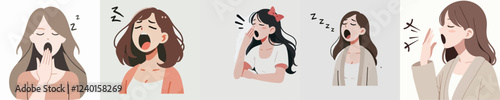 vector set of women yawning