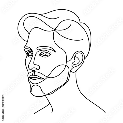 Continuous one line of face of man in silhouette on a white background. Linear stylized.Minimalist. 
