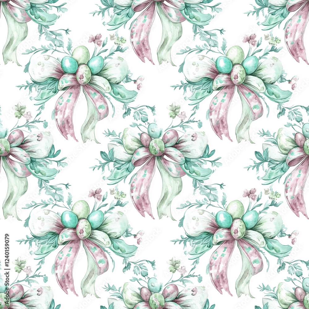 Floral pattern featuring pastel easter eggs and ribbons in a delicate design found in a spring celebration setting Floral pattern featuring pastel easter eggs and ribbons in a delicate design found in a spring celebration setting