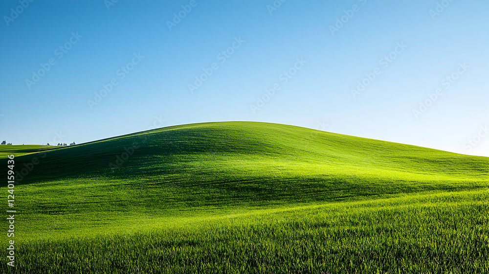 Obraz premium Rolling Green Hills Spring Landscape Sunny Day Nature Scenery