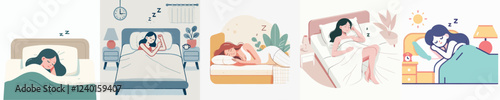 vector set of sleeping women