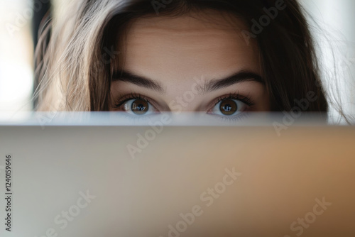 Woman hiding under laptop photo