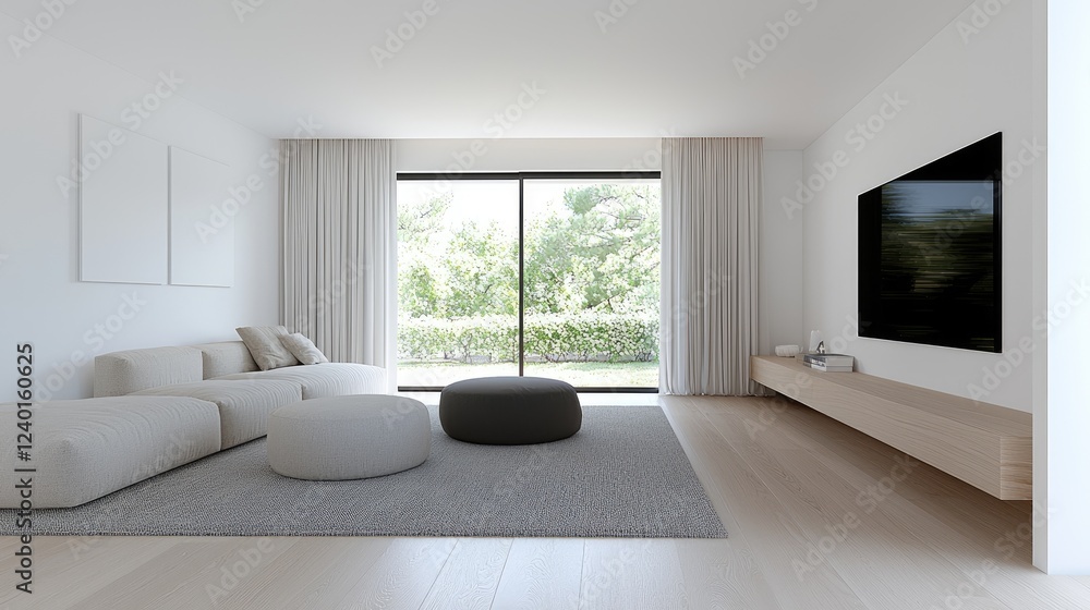 Modern minimalist living room with garden view (1) Modern minimalist living room with garden view (1)