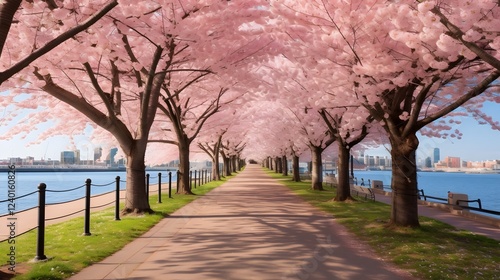 Wallpaper Mural Captivating cherry blossom lined avenue in full springtime bloom creating a serene and picturesque landscape with delicate pink petals cascading along the tranquil pathway Torontodigital.ca