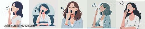 vector set of women yawning