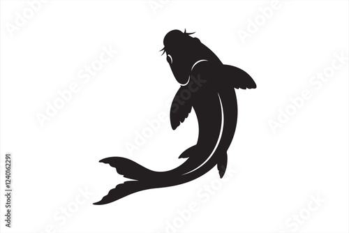 Elegant Koi Fish Silhouette - Black and White Vector