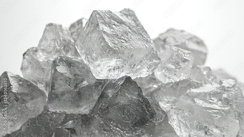 Close-up of crystalline sugar cubes, studio shot, white background, food photography Close-up of crystalline sugar cubes, studio shot, white background, food photography