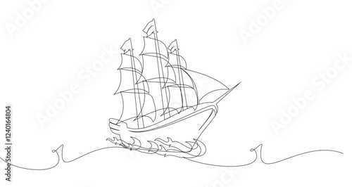 line art of a ship sailing on the sea