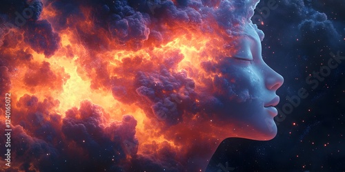 Fiery Celestial Woman: A Digital Art of Cosmic Serenity