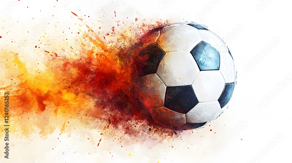 Fototapeta premium Soccer Ball In Motion With Fiery Abstract Trail
