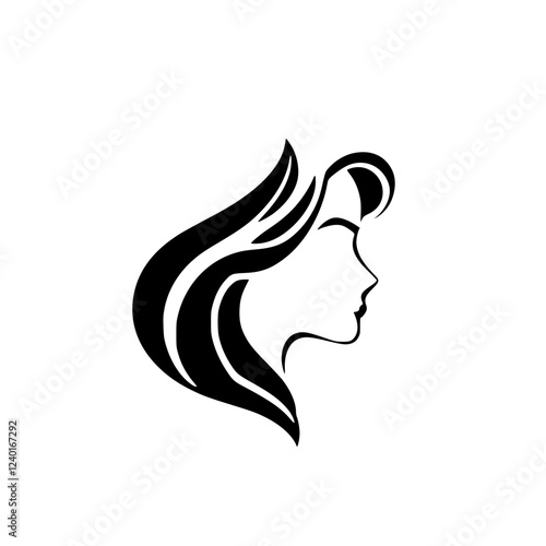 Elegant Woman Profile: A Black and White Hair Style Illustration.  Minimalist design, perfect for beauty, fashion, and hair salons.