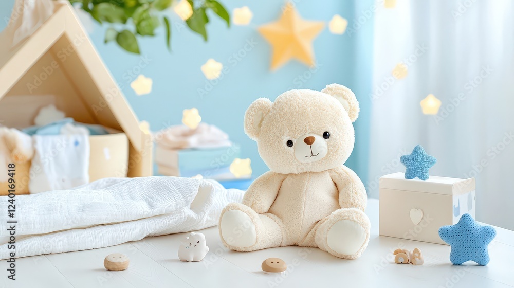 A peaceful minimalist baby space featuring soft bedding, neutral tones, and gentle lighting, designed to create a calm, restful environment for a baby. A peaceful minimalist baby space featuring soft bedding, neutral tones, and gentle lighting, designed to create a calm, restful environment for a baby.