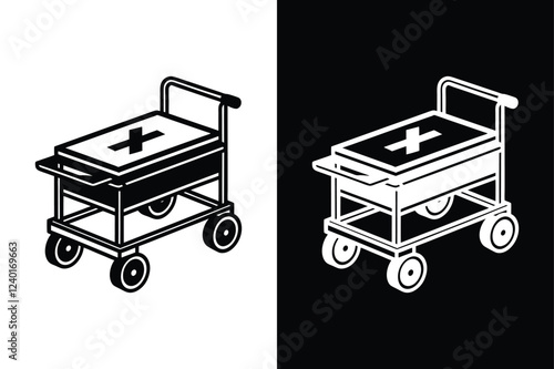 Medical cart icon silhouette vector illustration design. medical cart icon black white