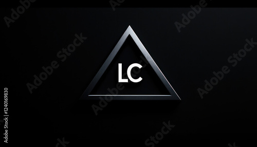 A metallic triangle frame displays the letters LC