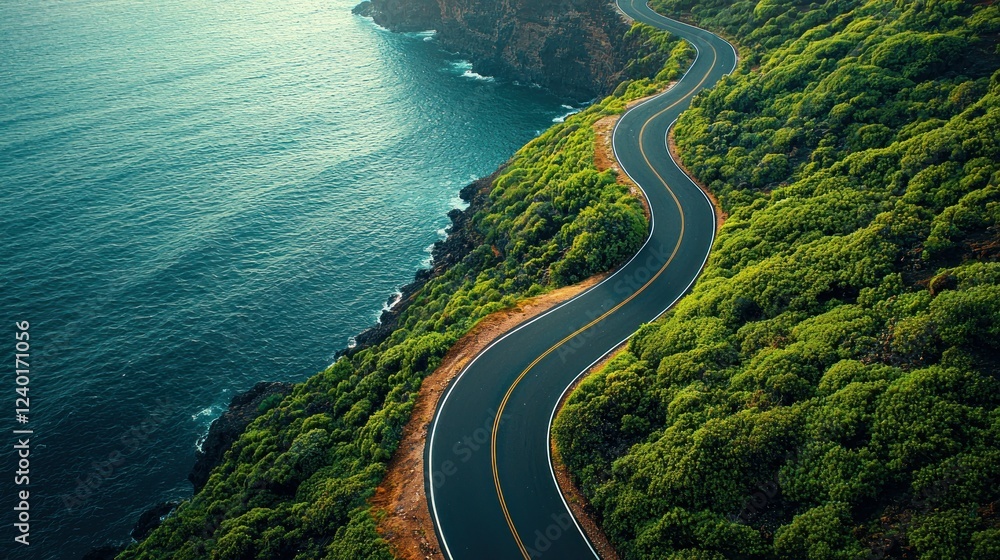 Obraz premium Coastal highway winding road aerial ocean sunrise travel