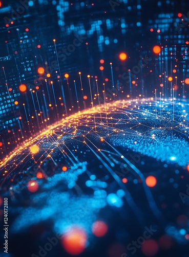 Global network connections visualized with glowing nodes and lines forming a digital web across a blue sphere representing worldwide communication and data exchange