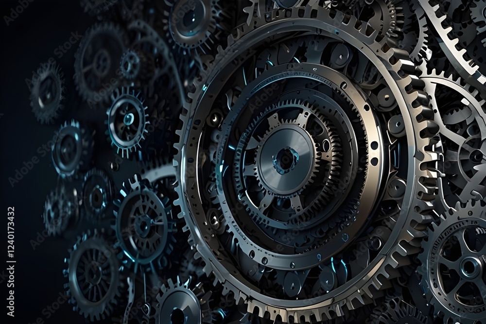 Technology abstract background from gearwheels composition. Generative AI Technology abstract background from gearwheels composition. Generative AI