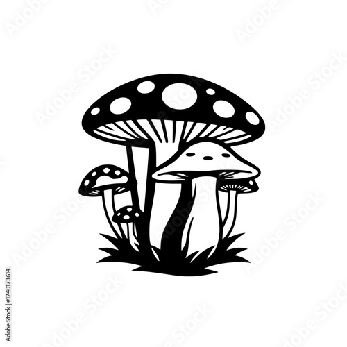 A captivating monochrome illustration of various mushrooms, showcasing their intricate details and natural elegance. Perfect for nature lovers and design enthusiasts.