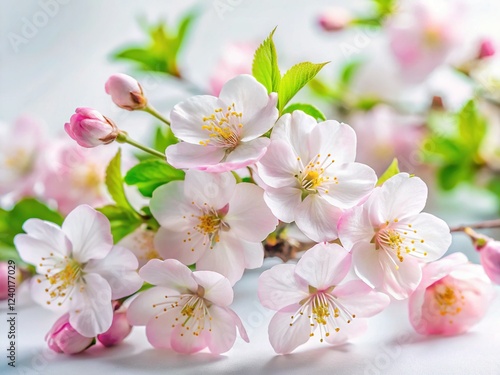 Delicate Pink Sakura Blossom Close-Up: Spring Love Concept, Top View Flat Lay