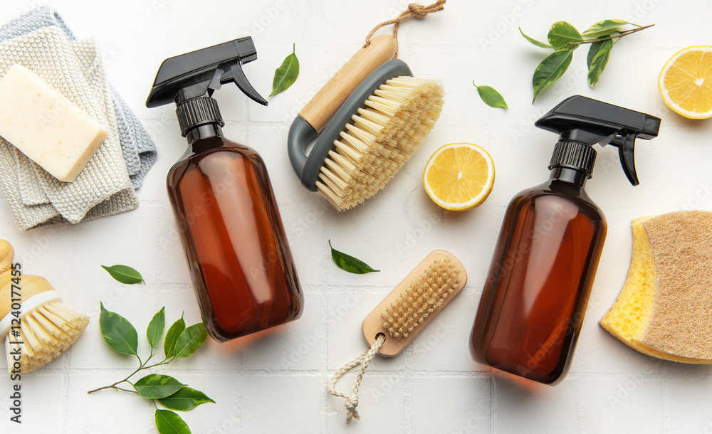 Eco friendly cleaning products promoting sustainable lifestyle with natural ingredients
