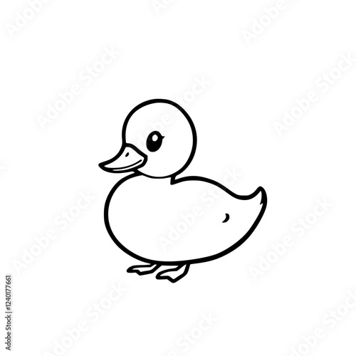 Adorable Duckling: A Charming Black and White Cartoon Illustration of a Baby Duck. Perfect for children's books, cards, and prints.