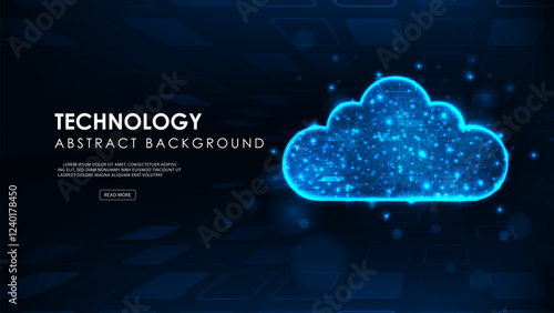 Futuristic cloud strorage internet cyber technology concept. Abstract cloud connection on blue background.