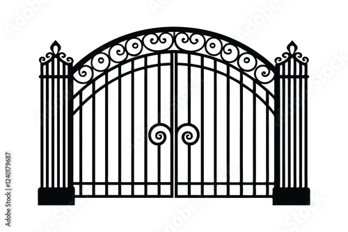 Modern iron gate silhouette vector art illustration.eps