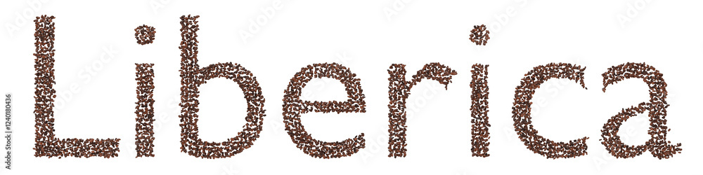 Liberica Coffee Beans Text 3D Render - Word 'Liberica' Created with Coffee Beans on Transparent Background Liberica Coffee Beans Text 3D Render - Word 'Liberica' Created with Coffee Beans on Transparent Background