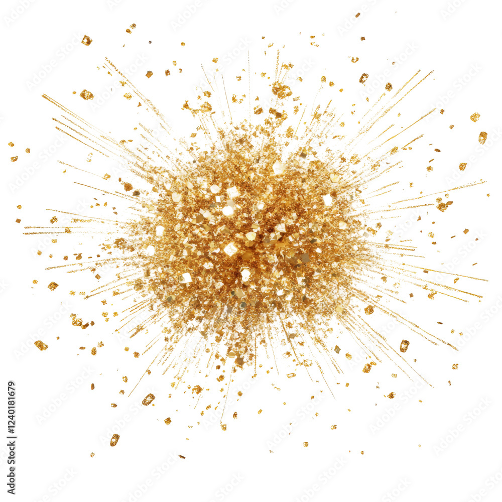 Golden fireworks explosion with sparkling details over a transparent background Golden fireworks explosion with sparkling details over a transparent background