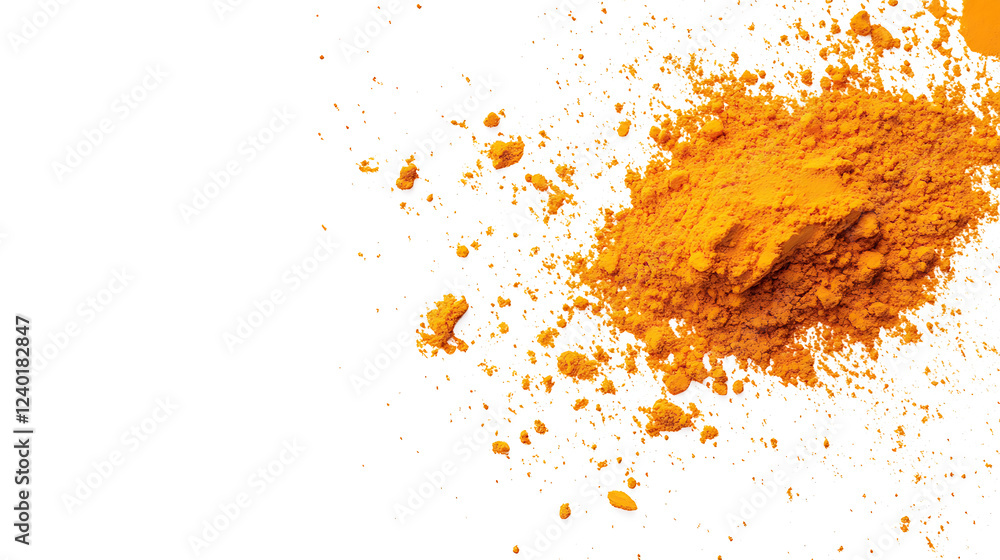 Turmeric powder pile scattered on white & transparent a background. Turmeric powder pile scattered on white & transparent a background.