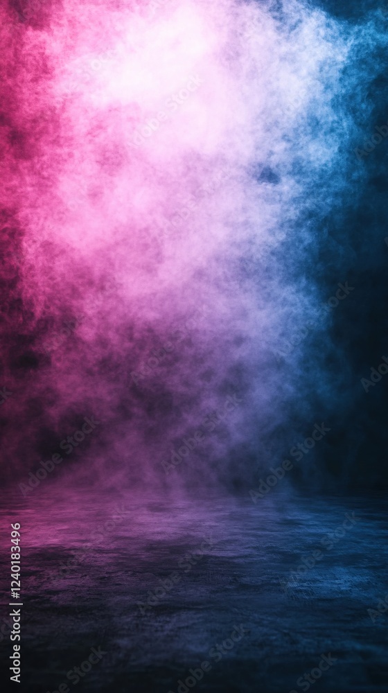 Fototapeta premium Abstract stage with pink and blue smoke effect creating a moody and atmospheric background