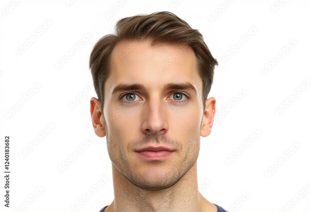 Fototapeta premium Male portrait with neutral expression on white background
