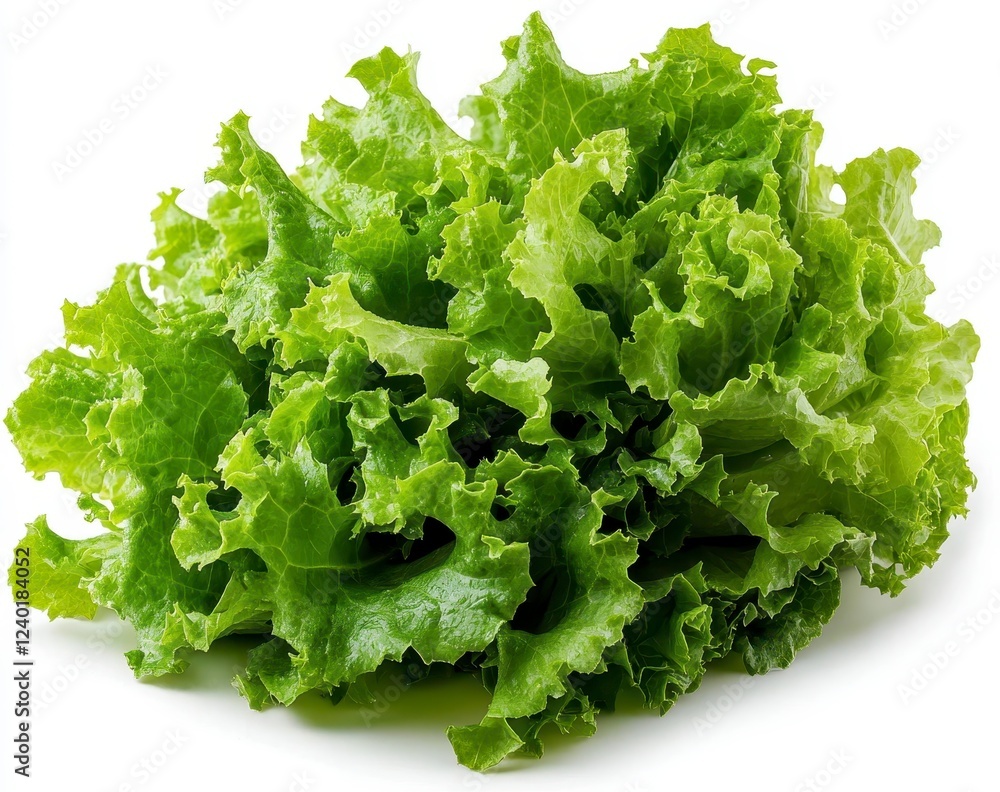 Fresh green lettuce leaves with water droplets, isolated on white background. Healthy, vibrant, and crisp. Perfect for salads or as a garnish Fresh green lettuce leaves with water droplets, isolated on white background. Healthy, vibrant, and crisp. Perfect for salads or as a garnish