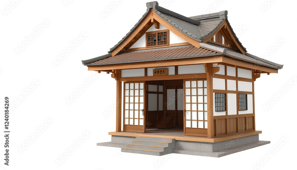 Traditional Japanese House With Elegant Wooden Design and Sliding Doors on transparent background Traditional Japanese House With Elegant Wooden Design and Sliding Doors on transparent background