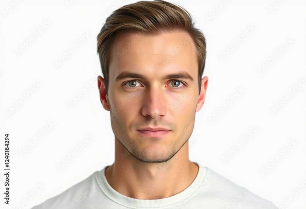 Male portrait with neutral facial expression on white background Male portrait with neutral facial expression on white background