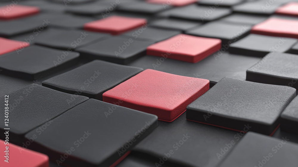 Fototapeta premium Red and black textured tiles create modern geometric pattern