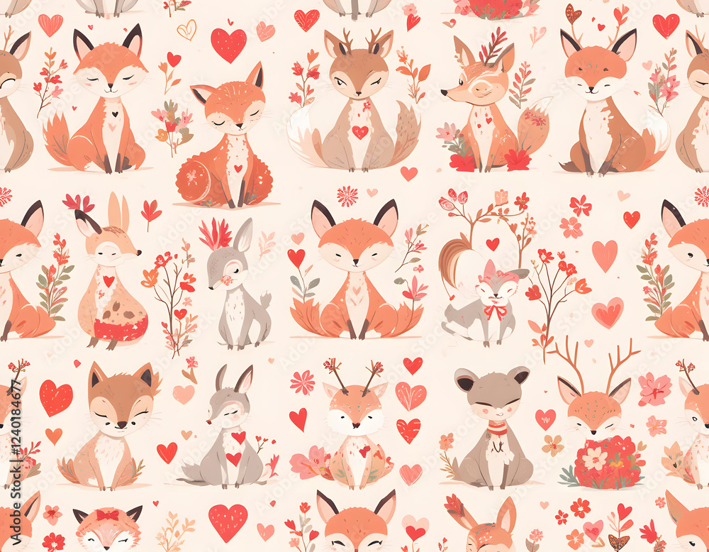 seamless tile pattern featuring cute cartoon wolves and other wild animals seamless tile pattern featuring cute cartoon wolves and other wild animals