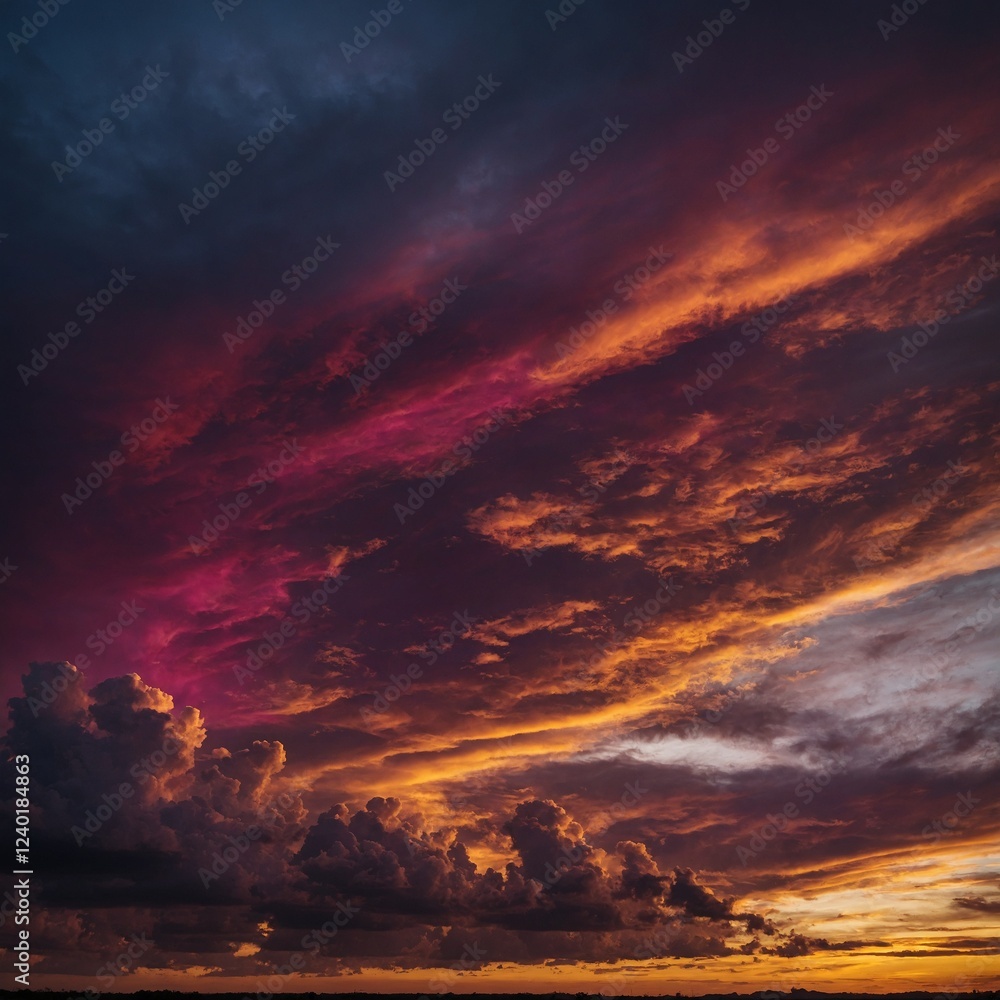 Fototapeta premium A dramatic sunset sky with deep hues of magenta and gold.