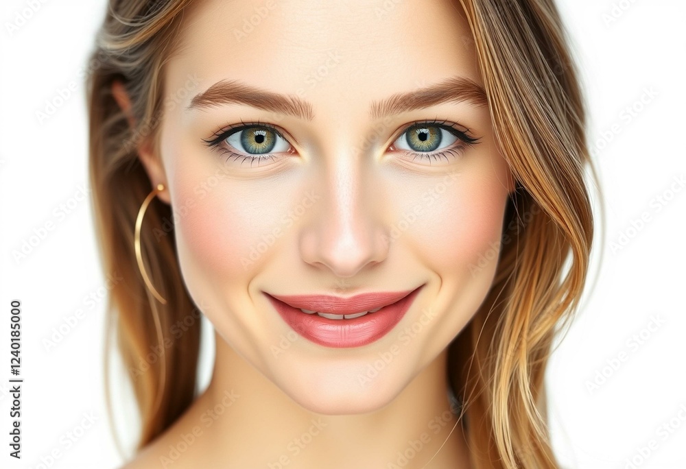 Female portrait, isolated on white background, slight smile, looking directly at the camera. Female portrait, isolated on white background, slight smile, looking directly at the camera.